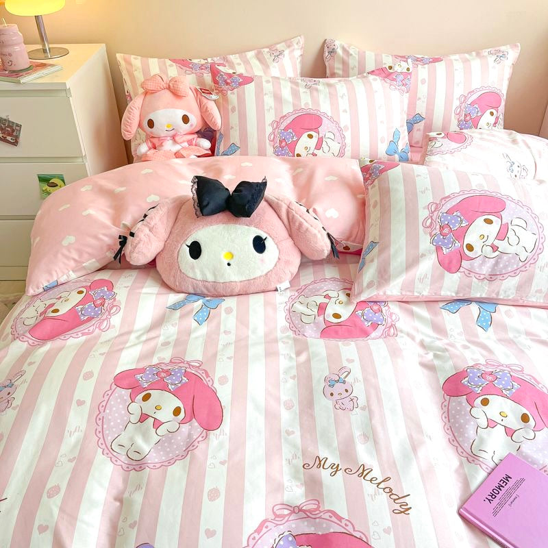 Pink Teddy Bear Pattern Aesthetic Kawaii Cute Cotton Bedding Duvet Cov –  PeachyBaby