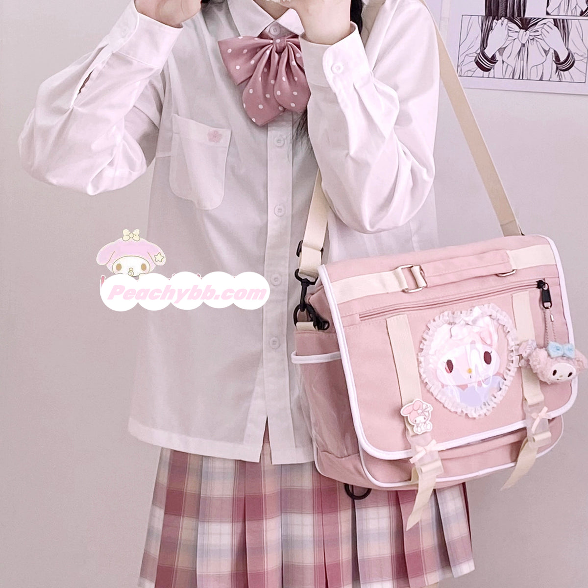 Kawaii Kuromi My Melody Inspired Lace Edge Icon Messenger Bag and