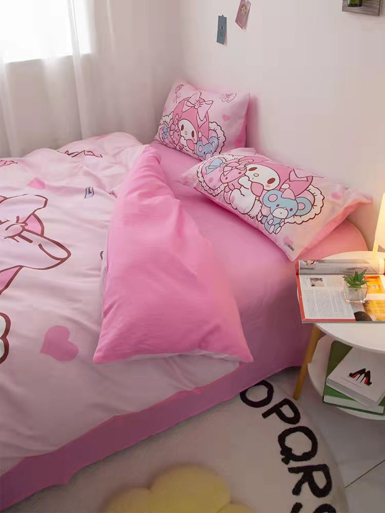 My Melody Inspired Pink Cotton Duvet Sheet Bedding Set Queen Twin King –  PeachyBaby