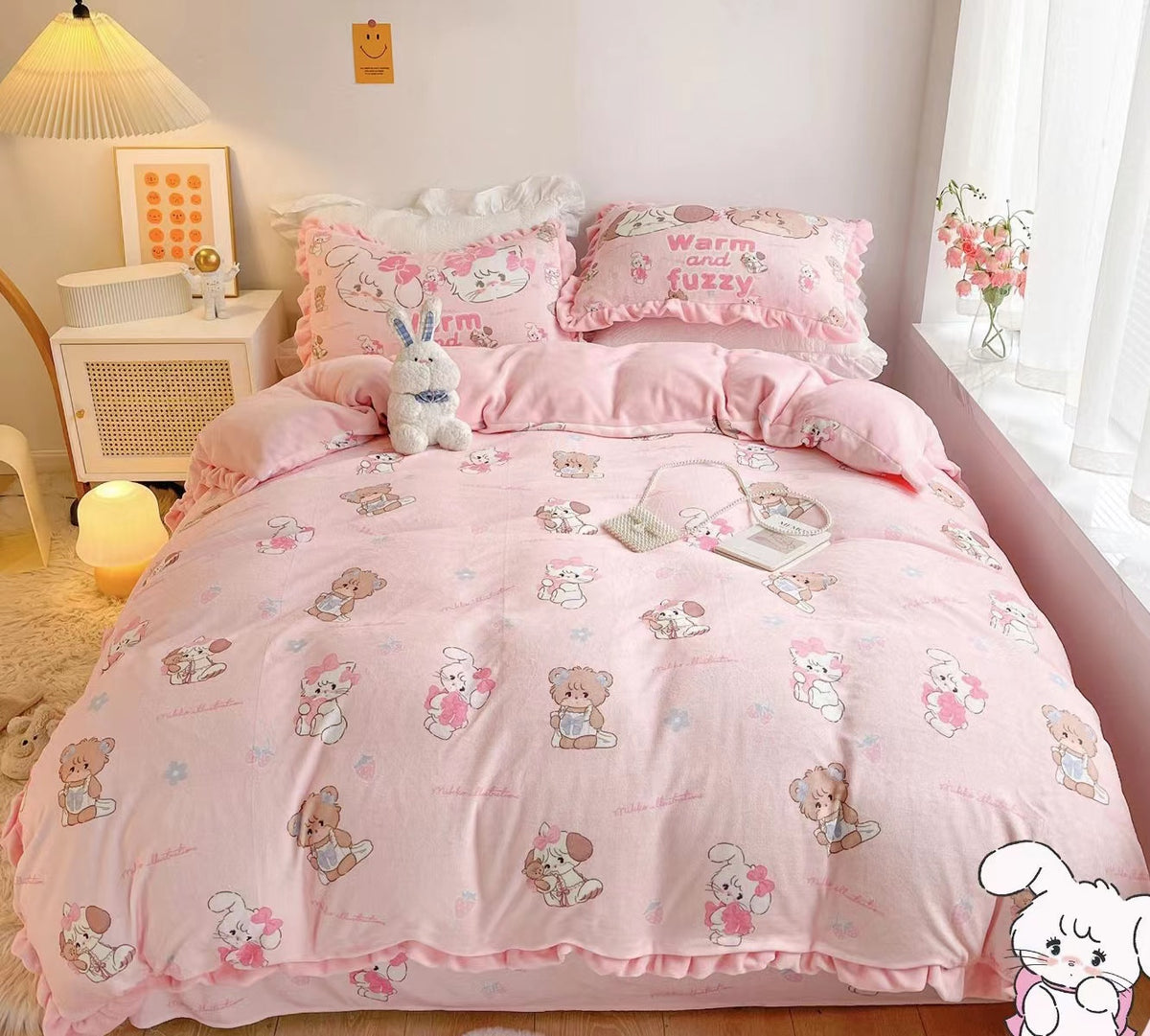 My Melody Inspired Pink Cotton Duvet Sheet Bedding Set Queen Twin King –  PeachyBaby