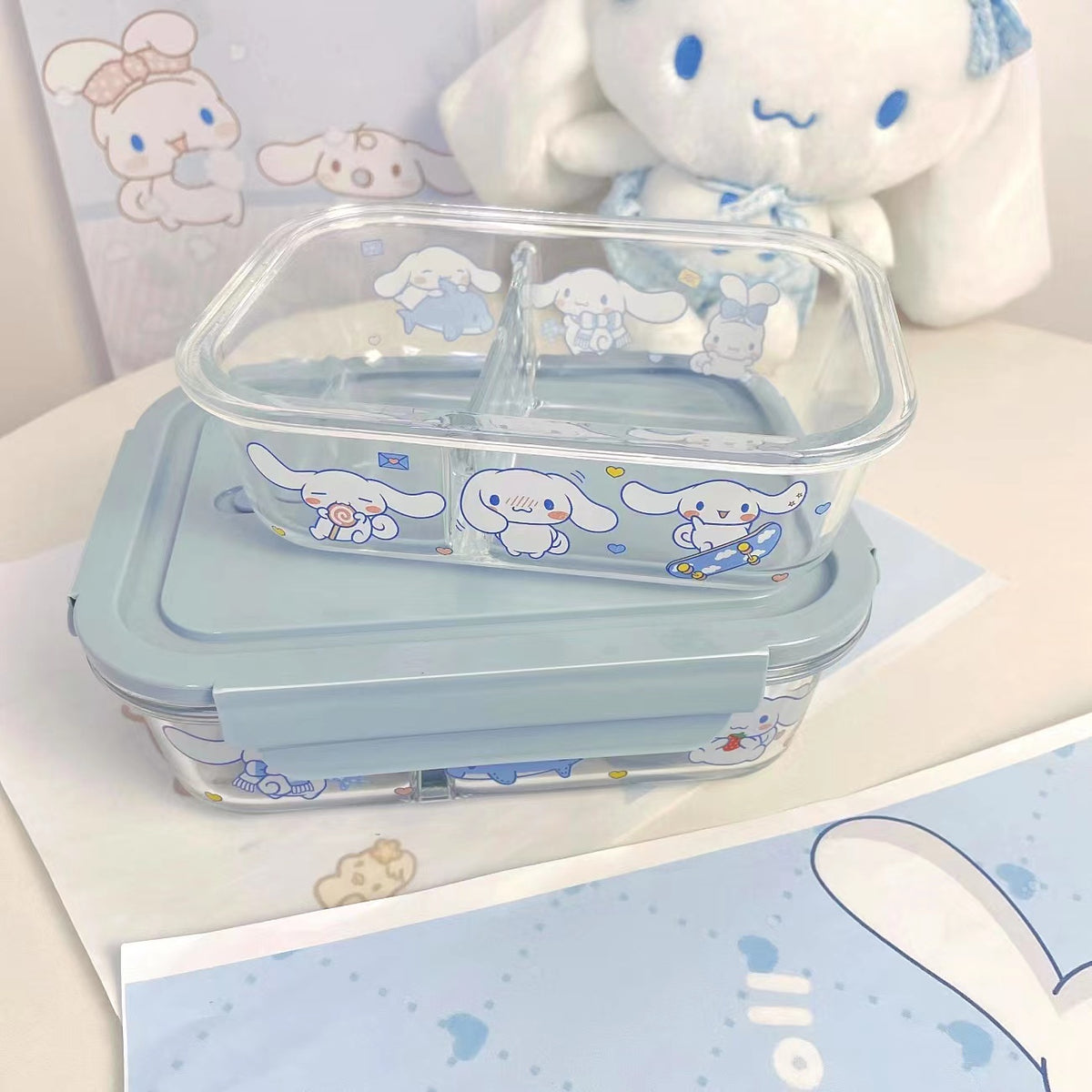 Cute Kawaii Cinnamoroll Inspired Divided Meal/ Food Glass Container wi –  PeachyBaby