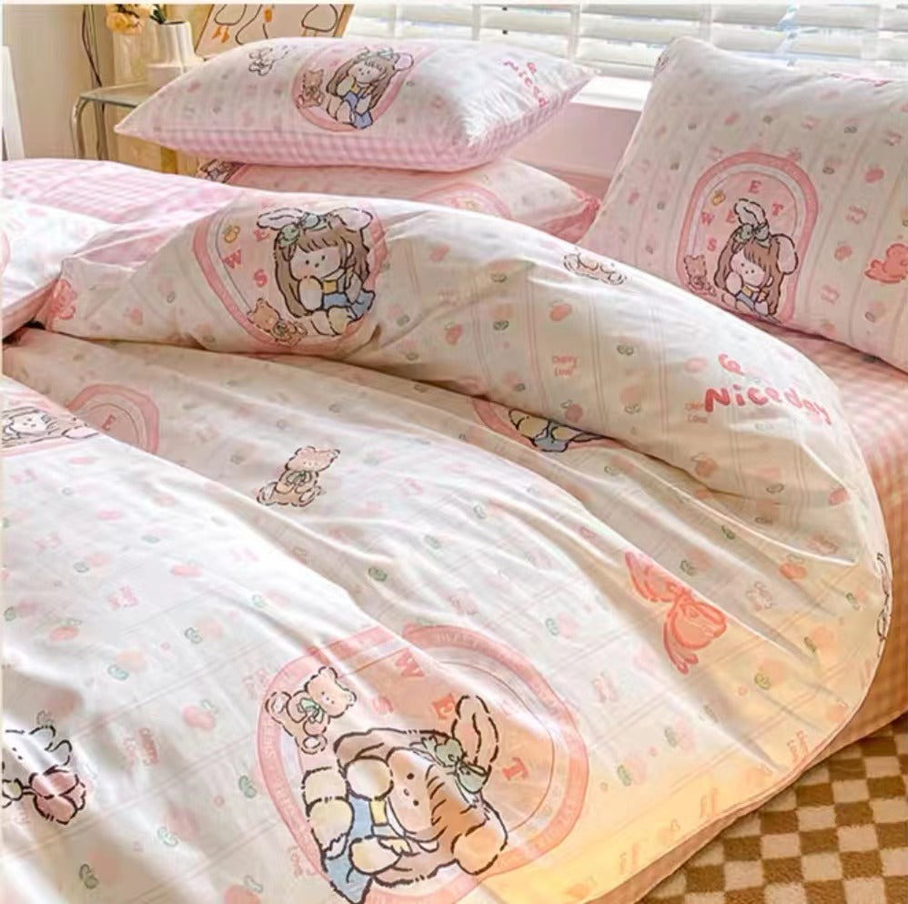 My Melody Inspired Pink Cotton Duvet Sheet Bedding Set Queen Twin King –  PeachyBaby