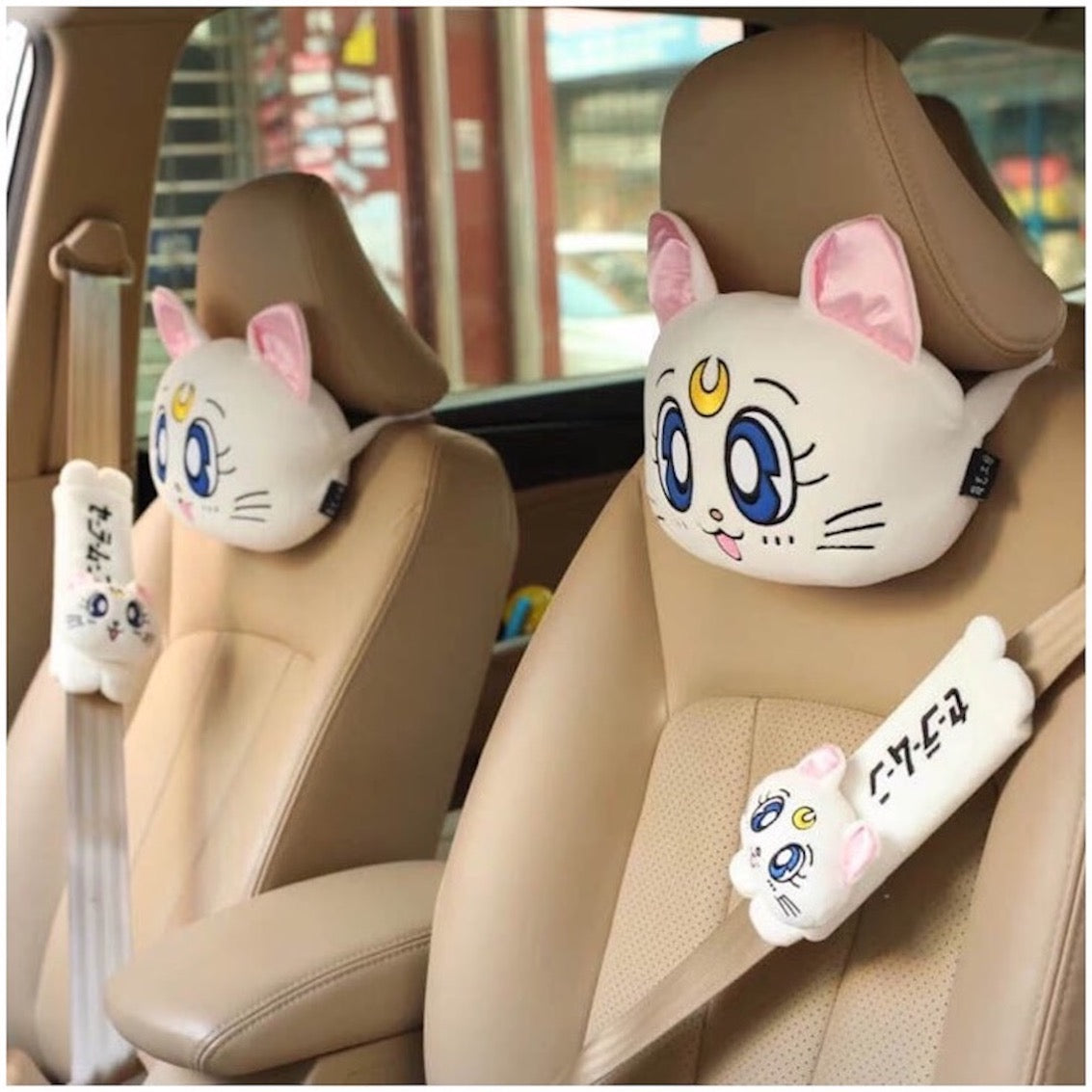 Car Headrest Pillow, Daisy Flower Neck Pillow for Car, Car seat Shoulder  Pads, Car Seat Strap Covers, Seatbelt Covers for Women-Beige Flower- Waist
