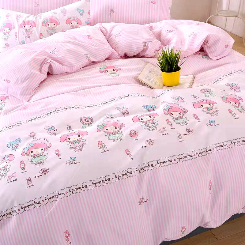 My Melody Inspired Pink Cotton Duvet Sheet Bedding Set Queen Twin King –  PeachyBaby