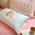 Pastel Aesthetic Bear and Strawberry Pink Cotton Bedding Duvet Cover Set