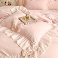 Pink Princessy Elegent Pastel Pink Chiffon Edge Bedding Duvet Cover Set Single Twin Queen King Size