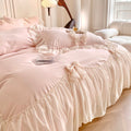 Pink Princessy Elegent Pastel Pink Chiffon Edge Cotton Bedding Duvet Cover Set Single Twin Queen King Size
