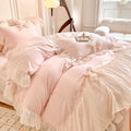 Pink Princessy Elegent Pastel Pink Chiffon Edge Bedding Duvet Cover Set Single Twin Queen King Size