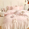 Pink Princessy Elegent Pastel Pink Chiffon Edge Bedding Duvet Cover Set Single Twin Queen King Size