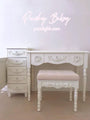 European Elegant Princess Style Carved Wooden Vanity Dressing Table with Mirror and Stool