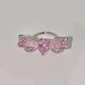 Kawaii Bow Shape Immitation Pink Diamond Necklace Bracelet Ring Earrings