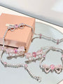 Kawaii Bow Shape Immitation Pink Diamond Necklace Bracelet Ring Earrings