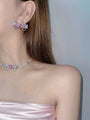 Kawaii Bow Shape Immitation Pink Diamond Necklace Bracelet Ring Earrings