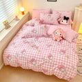 My Melody Pink Plaid Cotton Bedding Duvet Cover Set Single Twin Queen Size