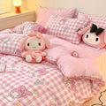 My Melody Pink Plaid Cotton Bedding Duvet Cover Set Single Twin Queen Size