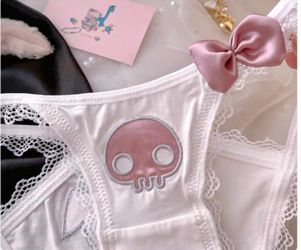 Kuromi Inspired Kawaii Skeleton Lace Edge Underwear