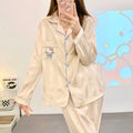 Hello Kitty Inspired Cream Satin Long Sleeve 2 pcs Pajama Set