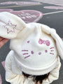 Hello Kitty Inspired Rhinestone Embellished White Knit Hat