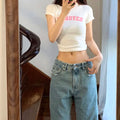 Hello Kitty Inspired Distressed High Waisted Wide Leg Baggy Jeans