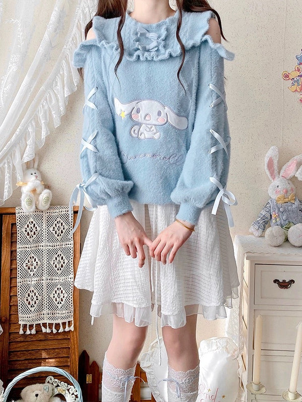 My Sweet Piano Cinnamoroll Pompompurin Cold Shoulder Jumper Dress Sweater