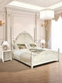 Elegant Princessy Ivory White Wooden Carved Bed Frame with Pillars in Single Twin Queen Size