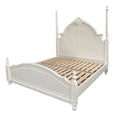Elegant Princessy Ivory White Wooden Carved Bed Frame with Pillars in Single Twin Queen Size