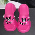 Kuromi Inspired PU Leather Platform Outdoor Slippers in Black Pink and White