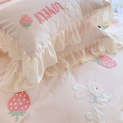 Pink Teddy Bear Pattern Aesthetic Kawaii Cute Cotton Bedding Duvet Cov –  PeachyBaby