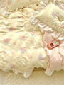 Baby Yellow and Pink Soft Aesthetic Bunny Ruffle Edge Cotton Bedding 4 pcs Duvet Cover Set