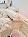 Aesthetic Pink Floral Ruffle Edge Cotton Bedding Duvet Sheet Set Single Twin Queen Size