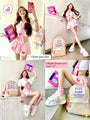 Kawaii E-girl Doll Aesthetic Pink 3 Pcs School Outfit Button-front Short Sleeve Top + Pleated Mini Skirt + Pre-tied Tie