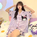 Kuromi Inspired Purple Satin Short Sleeve 2 Pcs Pajama Set
