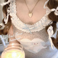 Soft Aesthetic Kawaii Kitty Lace Edge Grey and White Cami Top