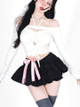 Cute Bow Front Ruffle Edge Mini Skirt in Black Grey White