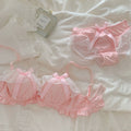 Peachy Pink Plaid Black and White Polka-dot Bra and Underwear Set