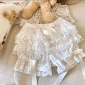 Kawaii Doll Lolita Ruffled Bloomers with Ribbons in Black White Blue Ivory