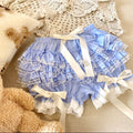 Kawaii Doll Lolita Ruffled Bloomers with Ribbons in Black White Blue Ivory