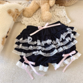 Kawaii Doll Lolita Ruffled Bloomers with Ribbons in Black White Blue Ivory