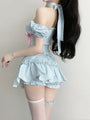 Kawaii Doll Aesthetic Blue Vertical Stripes Top and Mini Skirt