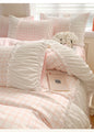 Baby Pink Princessy Plaid Ruffle Edge Duvet Cover Bedding Set Single Twin Queen Size