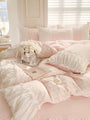 Baby Pink Princessy Plaid Ruffle Edge Duvet Cover Bedding Set Single Twin Queen Size