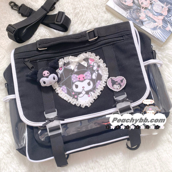 Kawaii Kuromi My Melody Inspired Lace Edge Icon Messenger Bag and Book Bag