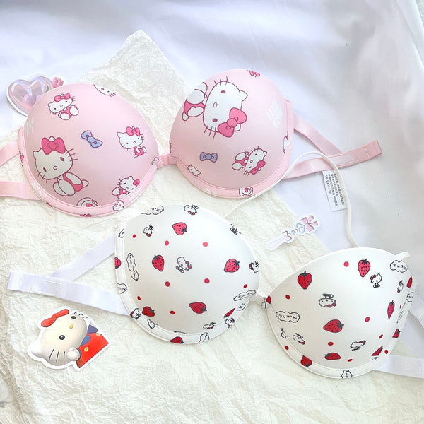 Hello Kitty Inspired Pink and White Front Closure Halter Bra and underwear