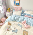 Hello Kitty Egyptian Cotton Blue and Pink BeddingLinens Duvet Sheet Set Queen Single Twin King Size