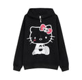 Hello Kitty Inspired Oversized Full Zip Hooded Jacket Sweatshirt in Black and White