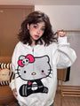 Hello Kitty Inspired Oversized Full Zip Hooded Jacket Sweatshirt in Black and White