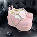 GRURU Kawaii Pastel Baby Pink Blue Platform Sneakers with Chain and Love Characters