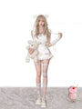 Soft Kawaii Doll Aesthetic White Halter Top Lace Hat Gloves and Mini Skirt 4 Pcs Set