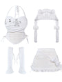 Soft Kawaii Doll Aesthetic White Halter Top Lace Hat Gloves and Mini Skirt 4 Pcs Set