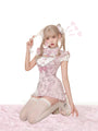 Soft Kawaii Chinese Aesthetic QiPao Pink Body-con Dress with Ruffle Edge Collar